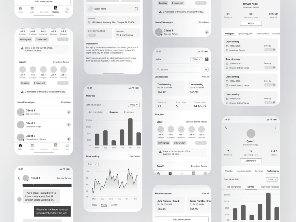 Merchant Team and Client Management Wireframes