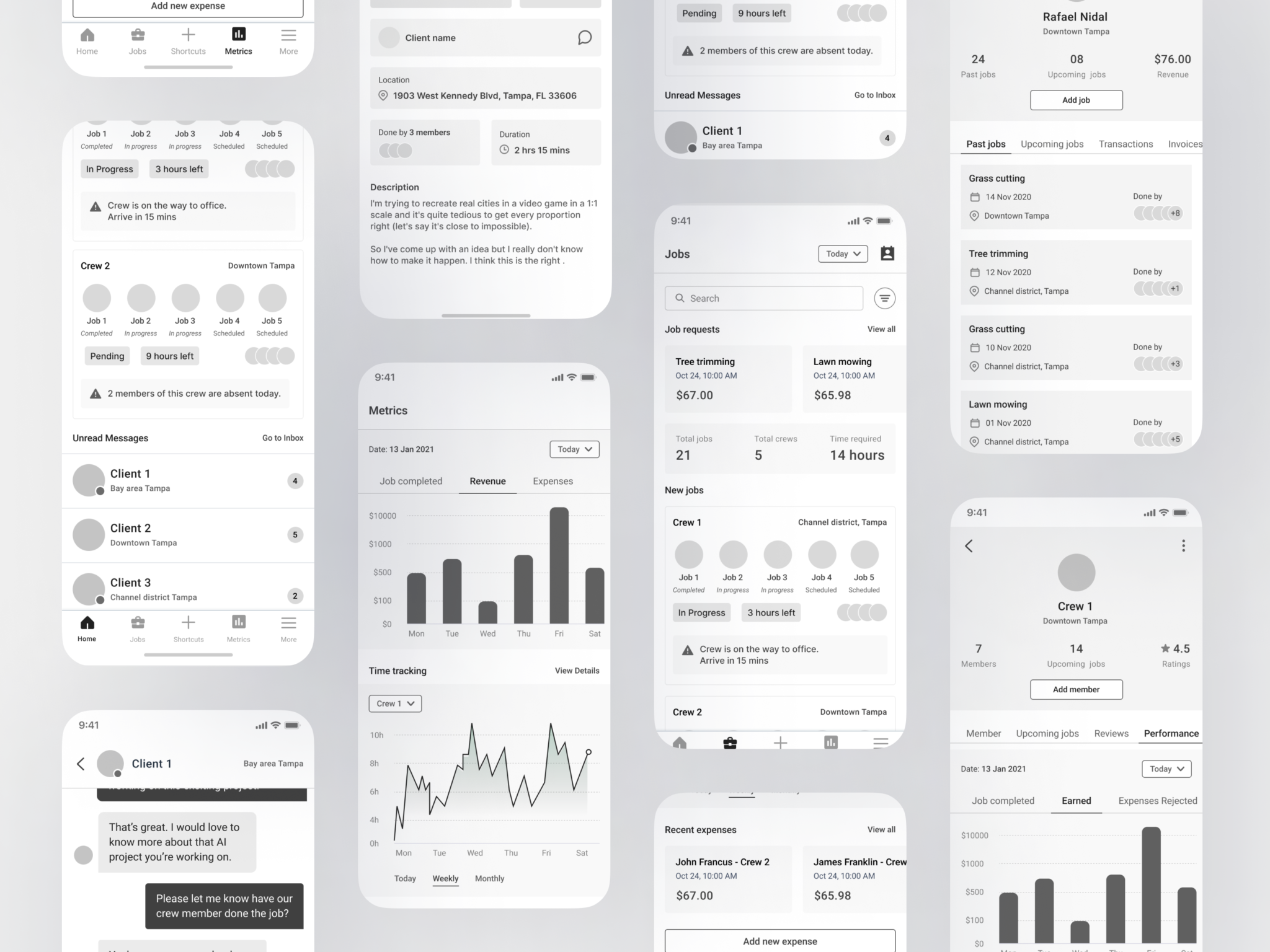 Merchant Team and Client Management Wireframes