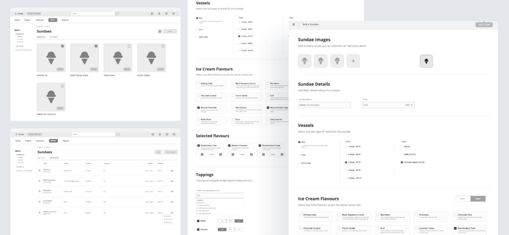 Scoop Sundae wireframes dashboard in Miro app